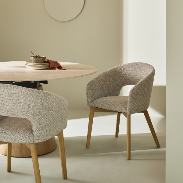 Lot de 2 chaises tapissée greige en frêne massif INES